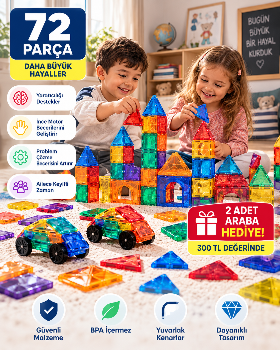 KIDOO™ 72 Parça Manyetik Yapı & Keşif Seti
